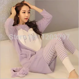 도매 - 새로운 도착 저렴한 가치 가을과 위너 캐주얼 인쇄 잠옷 여성을위한 긴 소매 Pijama Feminino 느슨한 잠옷 세트