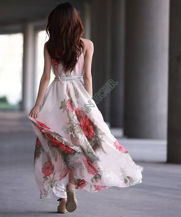 DHgate.com:2015 New Womens Sleeveless Chiffon Maxi Dress, Floral Pattern,  Flouncing Sundress, Long Dresses:Apparel
