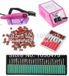Wholesale-Electric Professional pink Nail Art Drill Machine Manicure Pedicure Pen Tool Set Kit+30pcs nail drill bit+100pcs sanding bands