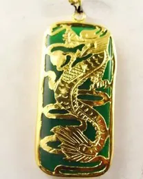 vente en gros Superbe 18KGP dragon vert Jade hommes femmes pendentif et collier