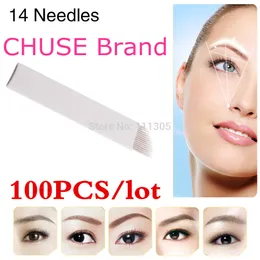 Partihandel-100pcs / Lot Chuse S14 Permanent Makeup Blade Manuell Ögonbryn Tatuering Blades 14 Nålar