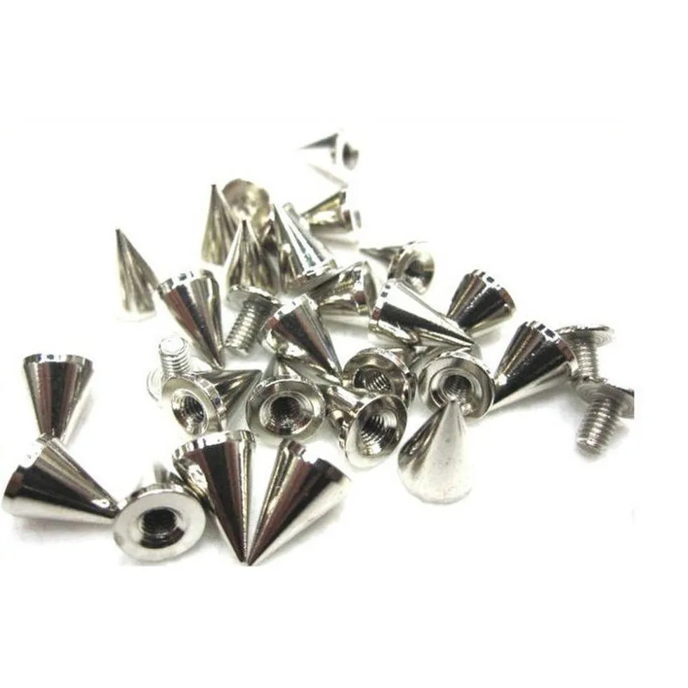 TOOGOO 10 Set Borchie Coniche A Vite In Metallo Nickelato – 25 Mm, Color Argento - 3