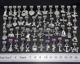 Wholesale-Wholesale 50 pcs /Lot Mix butterfly heart horse cross Vintage Silver Dangle Charms Jewelry DIY Findings Fit European Bracelet