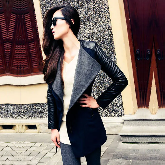 Leather and wool jacket womens shop