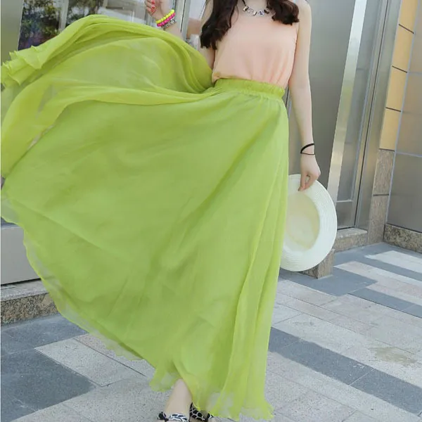 Dames zomer dubbel weefsel elastische hoge taille boho maxi rok casual trekkoord A-lijn lange rok jeansrok 38, F-roze, S