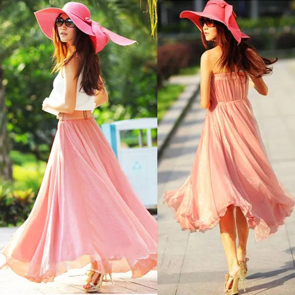 New Summer Womens Full Circle Chiffon Long Maxi Skirt Pleated Long Skirt Boho Free Drop Shipping