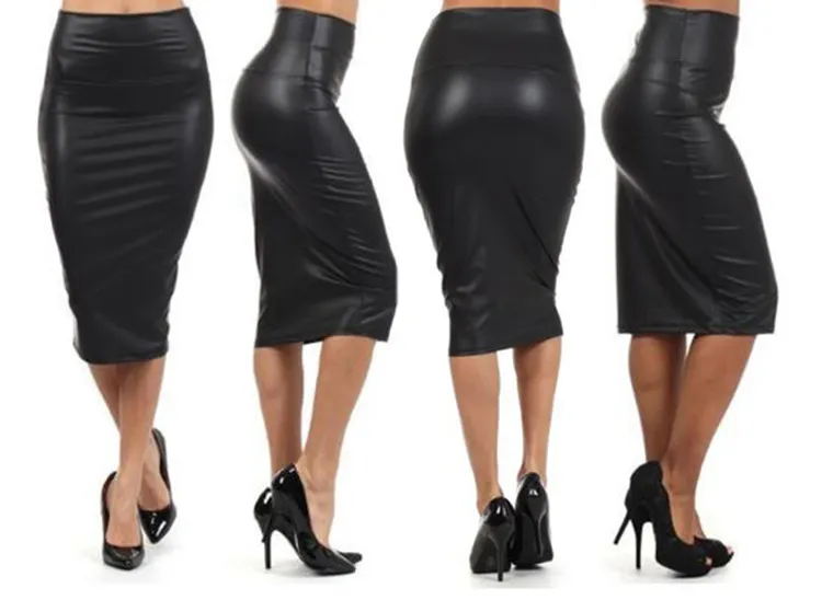DHgate Womens Faux Leather Pencil Skirt High Waisted Autumn Winter Black and Red M L Long Skirt Apparel