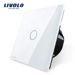 卸売無料、Livolo高級ホワイトクリスタルガラススイッチパネル、EU規格、VL-C701-11,220~250Vタッチスクリーンウォールライトスイッチ