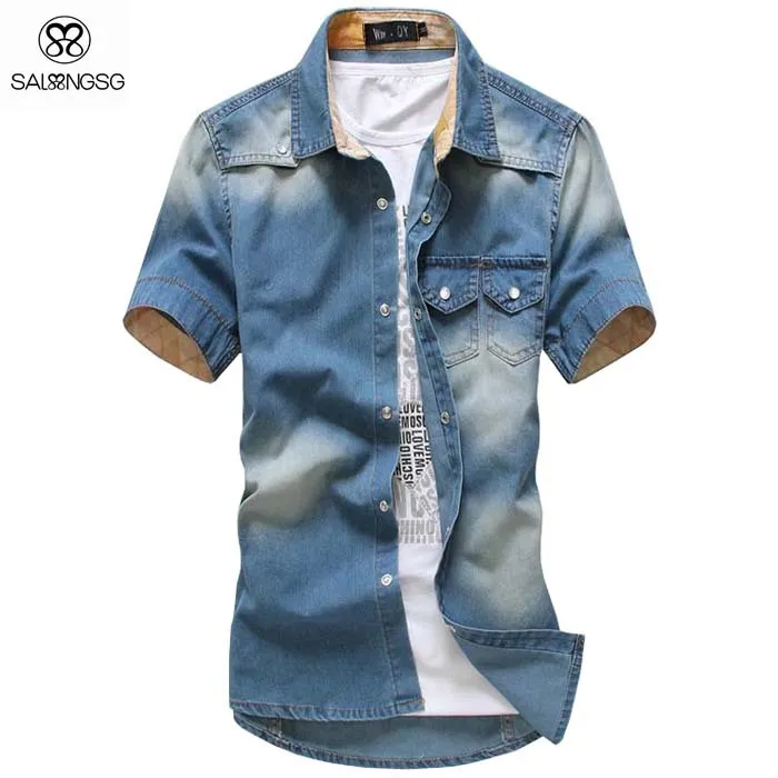 Gradient Mens Denim Jeans Shirt For Men Wholesale Short Sleeve Camisa ...