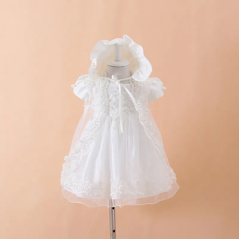 Baby Girls Christening Gown Dress Set, Includes Hat, Shawl, and