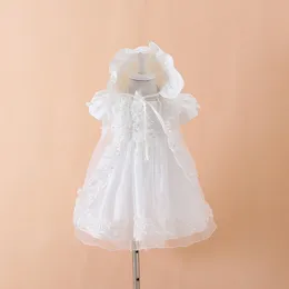Baby Girls Christening Gown Dresses Hat Shawl Vestidos Infantis Princess Wedding Party Lace Dress for Newborn Baptism 3PCS2605