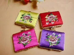 Designer Ladies Compact Mirrors Rectangular Silk Embroidery Double sided mix color 35pcs/lot Free