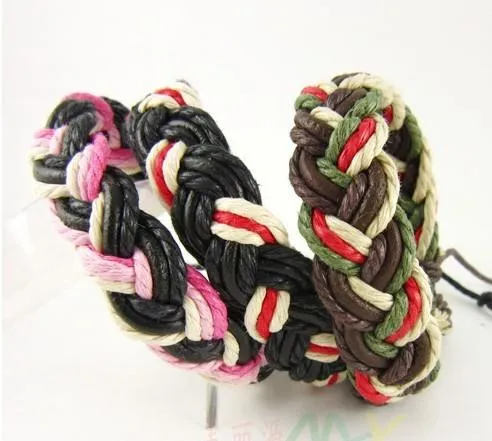 Fashion Mens Handmade Leather Hemp Braided Bracelets, Adjustable