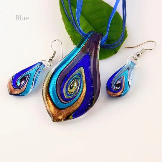 Venetian Glass Jewelry Set | Leaf Murano Lampwork Necklace