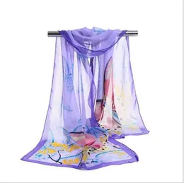 Billiga nytt design mode lång halsduk grossist retro blomma fjäril print chiffong silke halsduk mjuk chiffong strand halsdukar 160 * 50cm