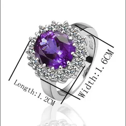 El más popular anillo de piedras preciosas de color púrpura 18K oro blanco elegante joyería fina regalos envío gratis 10pcs
