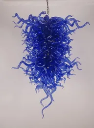 Moderna lámpara de cristal de arte azul puro grande, luz LED, lámpara de araña de cristal soplado hecha a mano, lámparas de cadena y luces colgantes