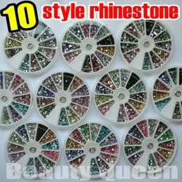 10 stile forma nail art con strass 1800 pezzi 12 colori glitter perline punte acriliche pietra acrilica nella ruota