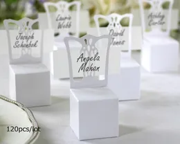 120 шт. / Лот простая белая свадьба подарочная коробка белого стула конфеты с карточками имени для вечеринки. Украшения
