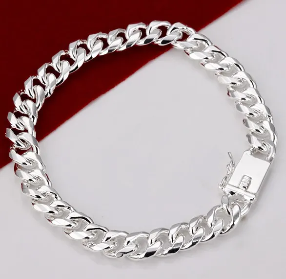 2017 Best-Selling Plated 925 Silver Mens Sideways Bracelet, Silver