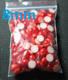 200pcs 8MM Red Round Pearls Beads Flatback Scrapbooking Embellishment Craft DIY