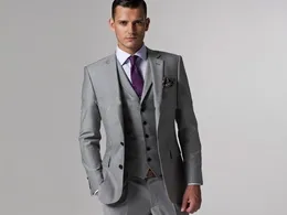 Slim Fit Groom Tuxedos Groomsmen Light Grey Side Vent Man Wedding Man Suit Men 's Suits Jacket Pants Vest Tie K6250T