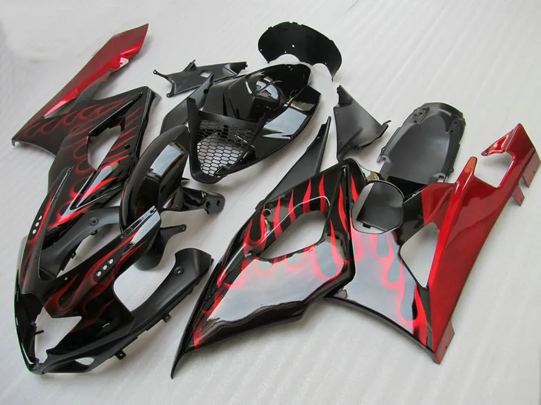 スズキGSX R1000 2005 2006のブラックフェアリングキットの赤い炎7