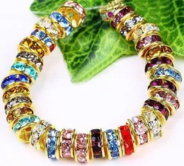 300PCS* 6MM Wheel-shaped Crystal Spacer Beads Gold Plated, Mixed Color Rhinestones Gem Findings