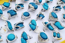 Anillos antiguos de joyería india Diamantes de imitación de CZ grandes Turquesa Anillos plateados de piedra natural turquesa