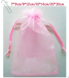 무료 배송 200pcs 핑크 7 * 9cm 9 * 12cm 10 * 14cm 20 * 30cm Organza 쥬얼리 가방 웨딩 파티 사탕 선물 가방