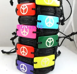 24st Color Mix Peace Sign Läderarmband Partihandel Mode Smycken Jobbpartier