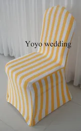 Partihandel Vit Orange Stripe Print Spandex Chair Cover med gratis frakt för bröllop, fest, hotellanvändning