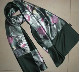 100% Silk Känsla 2 Skivor Mjuk målning Scarf Neck Scarves Shawl Hot Size 180 * 45cm 5pcs / Lot # 2415