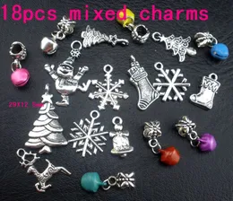 MIC 108pcs Tibetan Silver Cute Christmas Tree Snowflake Bell Boots Stock Snowman Elk Charm Pendant 103004