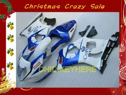 Xmas Vit / Blå Corona Fairings för Suzuki 03 04 GSXR1000 GSX-R1000 2004 2003 Motorcykel Kroppsarbete