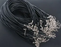 Bästsäljande svart läder halsband tråd med klämmor 18.5 "120pcs 3mm
