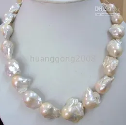 FINE PEARLS JEWELRY HUGE 20" 25-30MM NATURAL SEA BAROQUE WHITE PEARL NECKLACE 14K