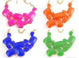 Low prices Chunky Chain Candy Resin Geometry Drop Pendants Golden Bib Necklace 5pcs