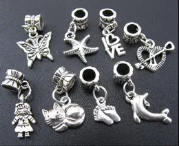 100 pçs / lote borboleta cat menina coração charme liga de metal big hole beads fit europeu pulseira jóias diy contas soltas