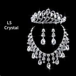 2015 Nouveautés Arrivées Crystal Crown Crosslace Boucle d'oreille Ensemble Bijoux de mariée Accessoires de mariage