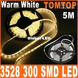Ciepłe białe LED Strip Light 5m / Roll Wodoodporny Epoksydowy LED String SMD 3528 300 LED Strip Oświetlenie Biały Niebieski Czerwony Zielony Pojedynczy Kolor Złącze