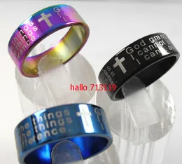 50pcs Stainless steel Serenity Prayer Religious Alcoholics Christian Cross rings Men's Gift Etched Wedding Rings Wholesale Jewelry Lots