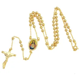 Loyal Mäns Cool Pendant 18K Gul Guld Kors Halsband Jesus Kedja 19.6 tum