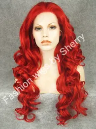 26 "lungo # 3100 rosso densità pesante calore friendly fibra anteriore pizzo parrucca parrucca per capelli sintetica