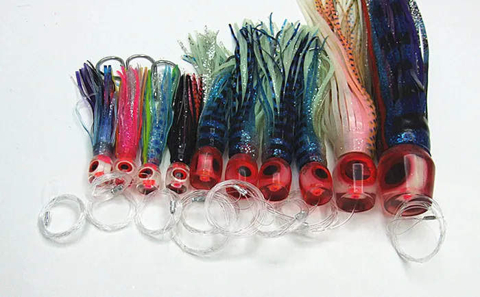 3D Octopus Skirt Bait Fishing Lures for Tuna Trolling, PP Soft Head Lure  with Hook Line Suite