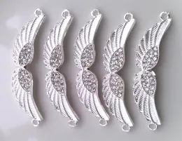 2013 nouvel argent plaqué en métal en alliage de cristal strass Angel ailes Bracelet Connectors Bracelet Charms Bijoux Trouver des composants 20pcs / lot