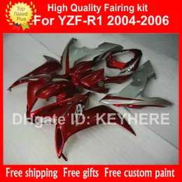 Custom free race Fairing Body work for YAMAHA fairings kit YZF 1000 2004 2005 2006 YZF R1 YZFR1 04 05 06 Silver/red motorcycle parts