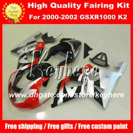 Anpassat race fairing kit för Suzuki GSX R1000 2000 2001 2002 GSXR1000 00 01 02 K2 FAIRINGS G4C Hot Silver Red Aftermarket Motorcykeldelar