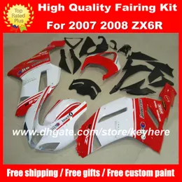 DARMOWE DOSTAWOWE ZESTAW FAILINGS ABS dla Kawasaki ZX6R 07 08 Ninja ZX 6R 2007 2008 Fairings Fairings G7B Red White Black Aftermarket