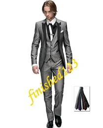 Hot Selling Light grey One button Peak Lapel Groom Tuxedos Groomsmen Men Wedding Blazer Suits Prom Clothing (Jacket+Pants+Vest+Tie) OK:747